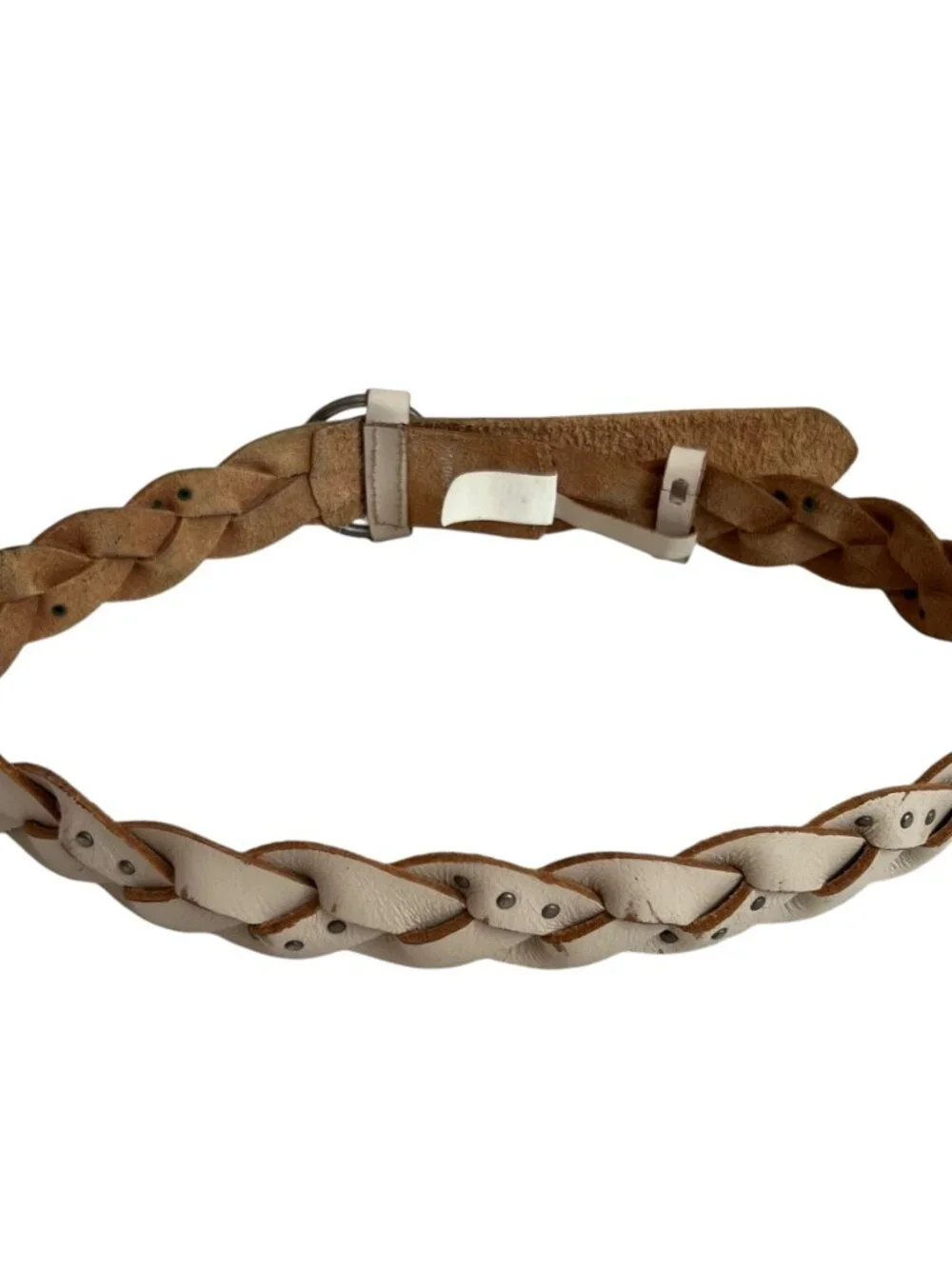 Abercrombie & Fitch leather belt cream white leather braided studs Large